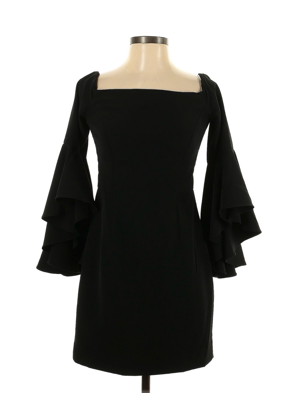 Milly Black Square-Neck Ruffle Sleeve Mini Dress
